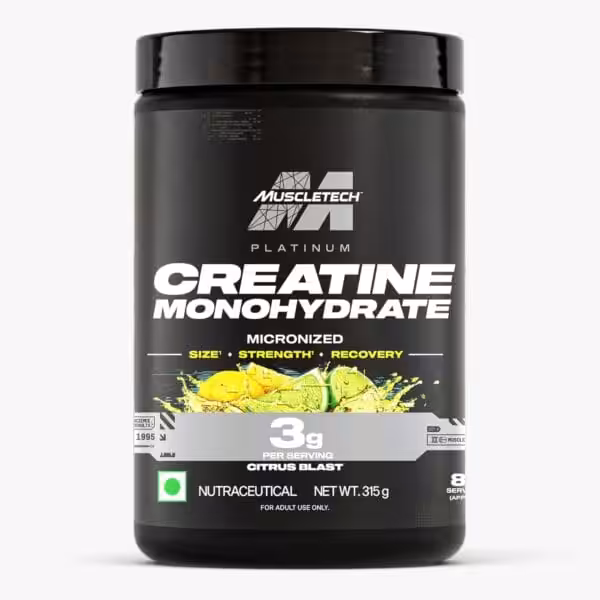 MuscleTech Platinum Creatine Monohydrate Micronized, Citrus Blast flavor, 3g per serving, 315g container
