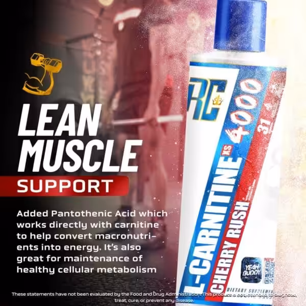 RC L-Carnitine XS 4000 Cherry Rush for lean muscle support. Pantothenic Acid helps convert macronutrients into energy