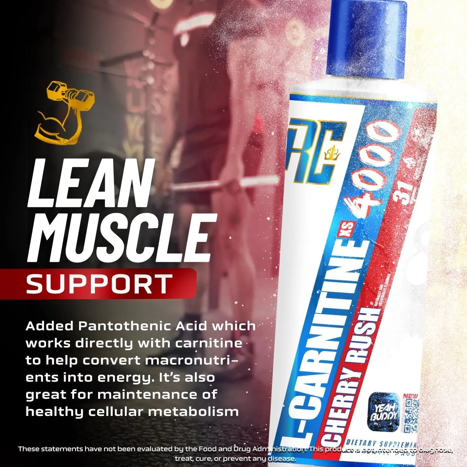 RC L-Carnitine XS 4000 Cherry Rush for lean muscle support. Pantothenic Acid helps convert macronutrients into energy