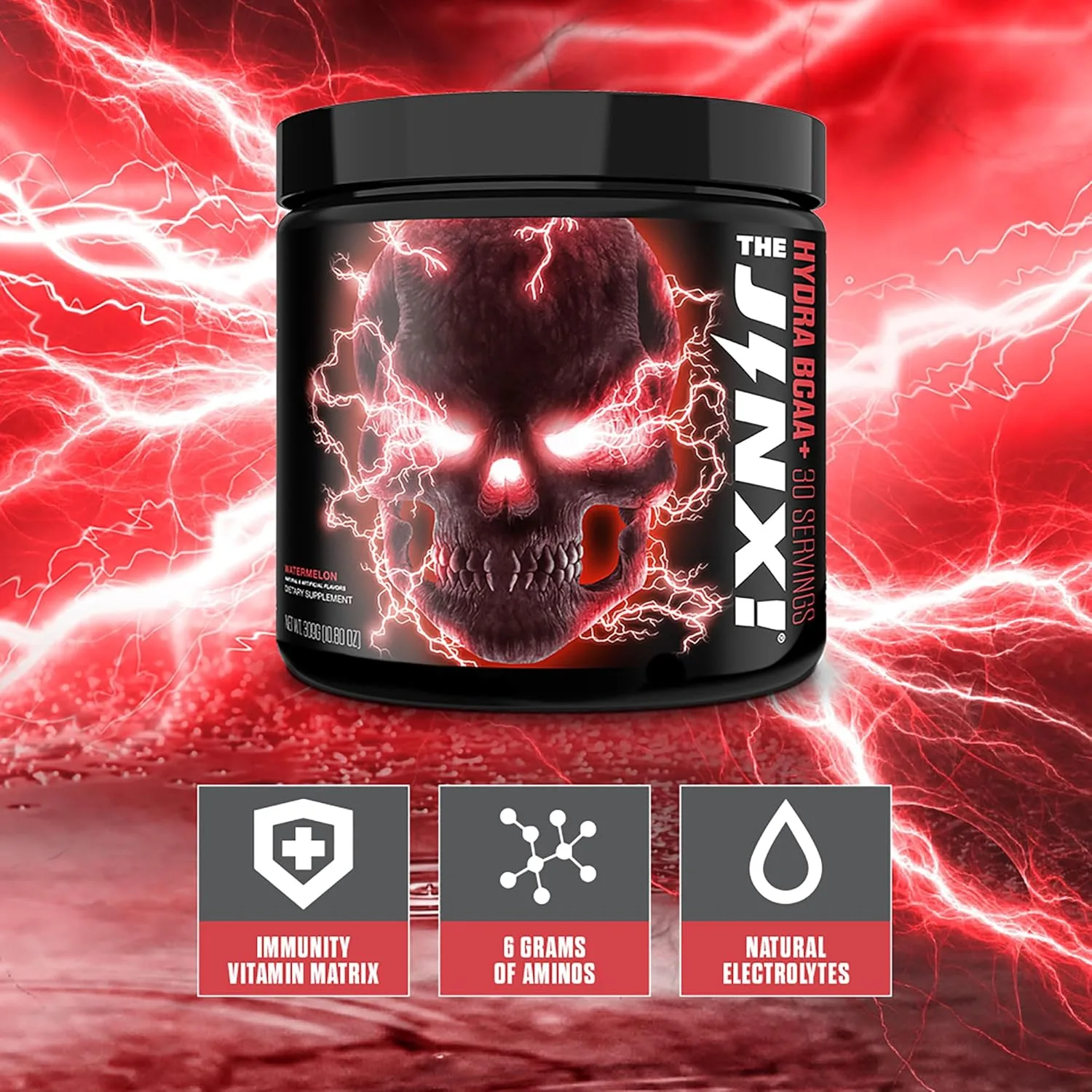 The Jinx Hydra BCAA+ Watermelon dietary supplement, 30 servings, with immunity vitamin matrix, 6 grams of aminos, and natural electrolytes
