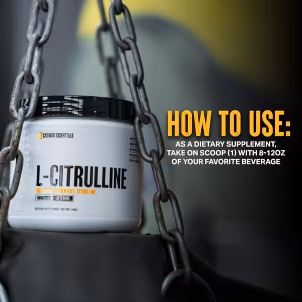 CNDMND Essentials L-Citrulline powder, unflavored, 120 servings. How to use: take 1 scoop with 8–12oz of your favorite beverage