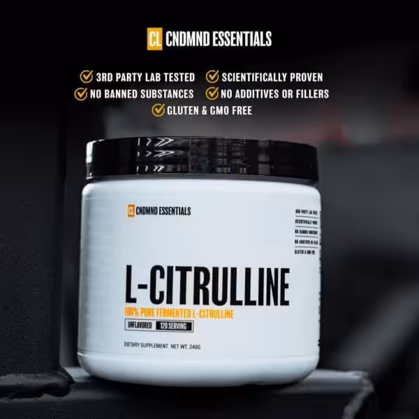 CNDMND Essentials L-Citrulline, 100% pure fermented, unflavored, 120 servings, 240g — 3rd party lab tested, no banned substances, gluten & GMO free