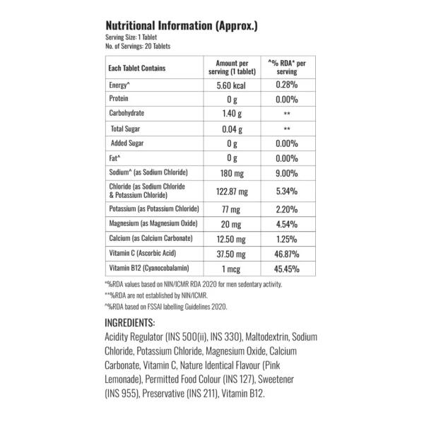 Steadlytes, Electrolytes Tablet for Instant Hydration, 20 Effervescent Tablets