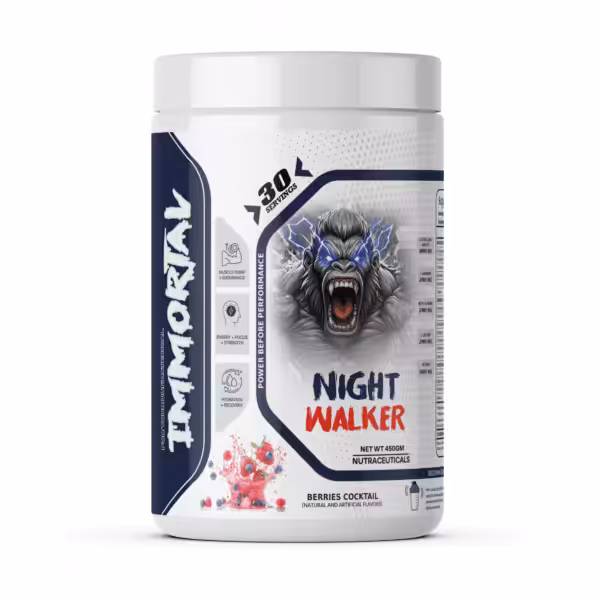 Immortal Night Walker pre-workout supplement, Berries Cocktail flavor, 450g, 30 servings