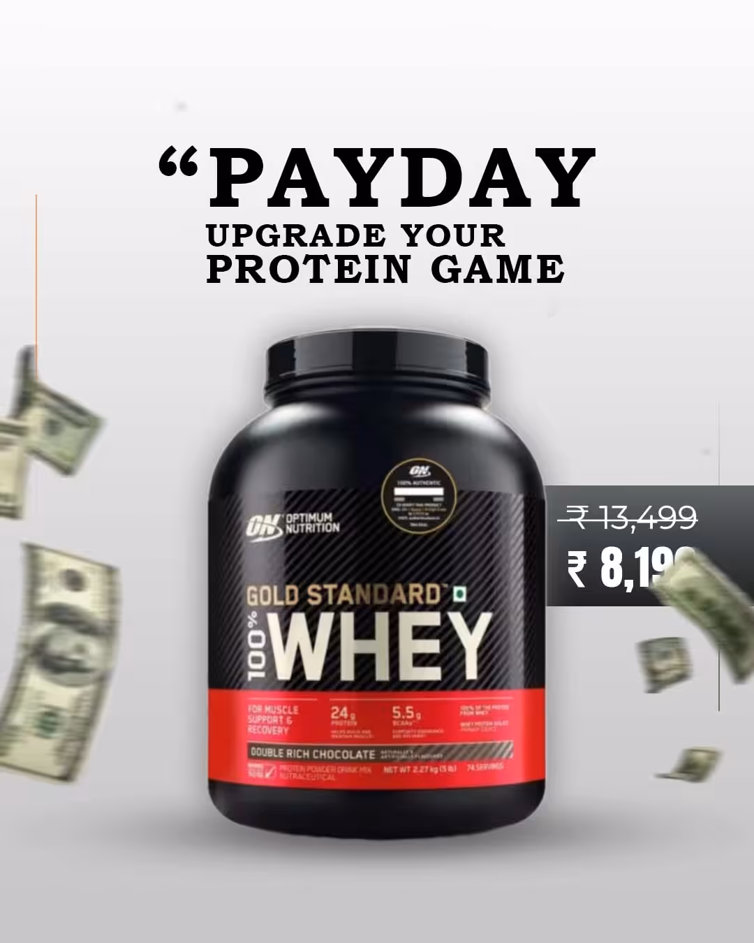 Payday sale: Optimum Nutrition Gold Standard 100% Whey, 5lb, Double Rich Chocolate. ₹8,199 (was ₹13,499)