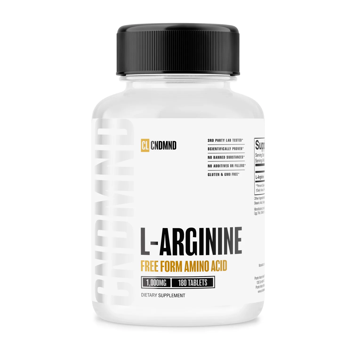 CNDMND L-Arginine Free Form Amino Acid dietary supplement, 1,000mg, 180 tablets