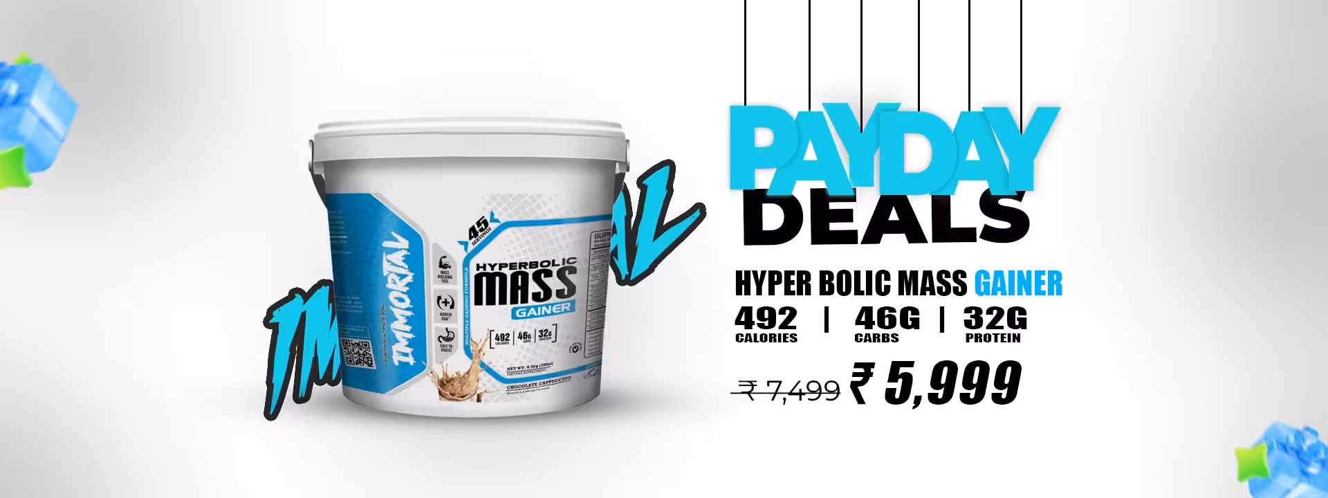 Payday Deals: Hyperbolic Mass Gainer with 492 calories, 46g carbs, and 32g protein for ₹5,999, down from ₹7,499
