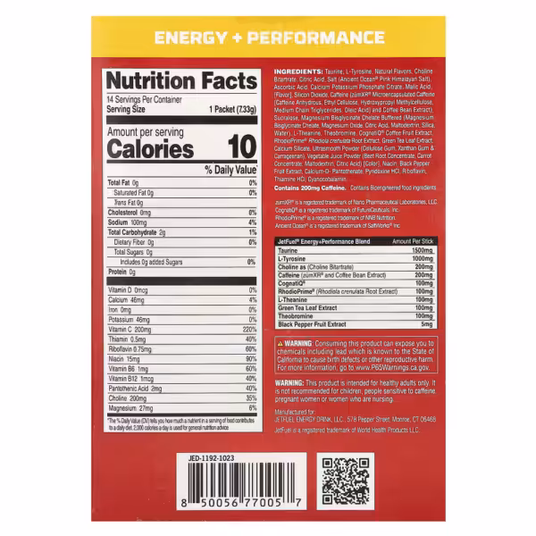 GAT, JetFuel®, Energy + Performance, Energy Sticks, Strawberry Lemonade, 14 Stick Packs, 0.26 oz (7.33 g) Each - product image