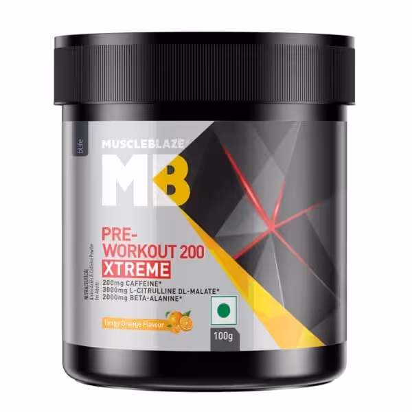 MuscleBlaze PRE Workout 200 Xtreme 100g 15 Servings - Sports Nutrition Supplement