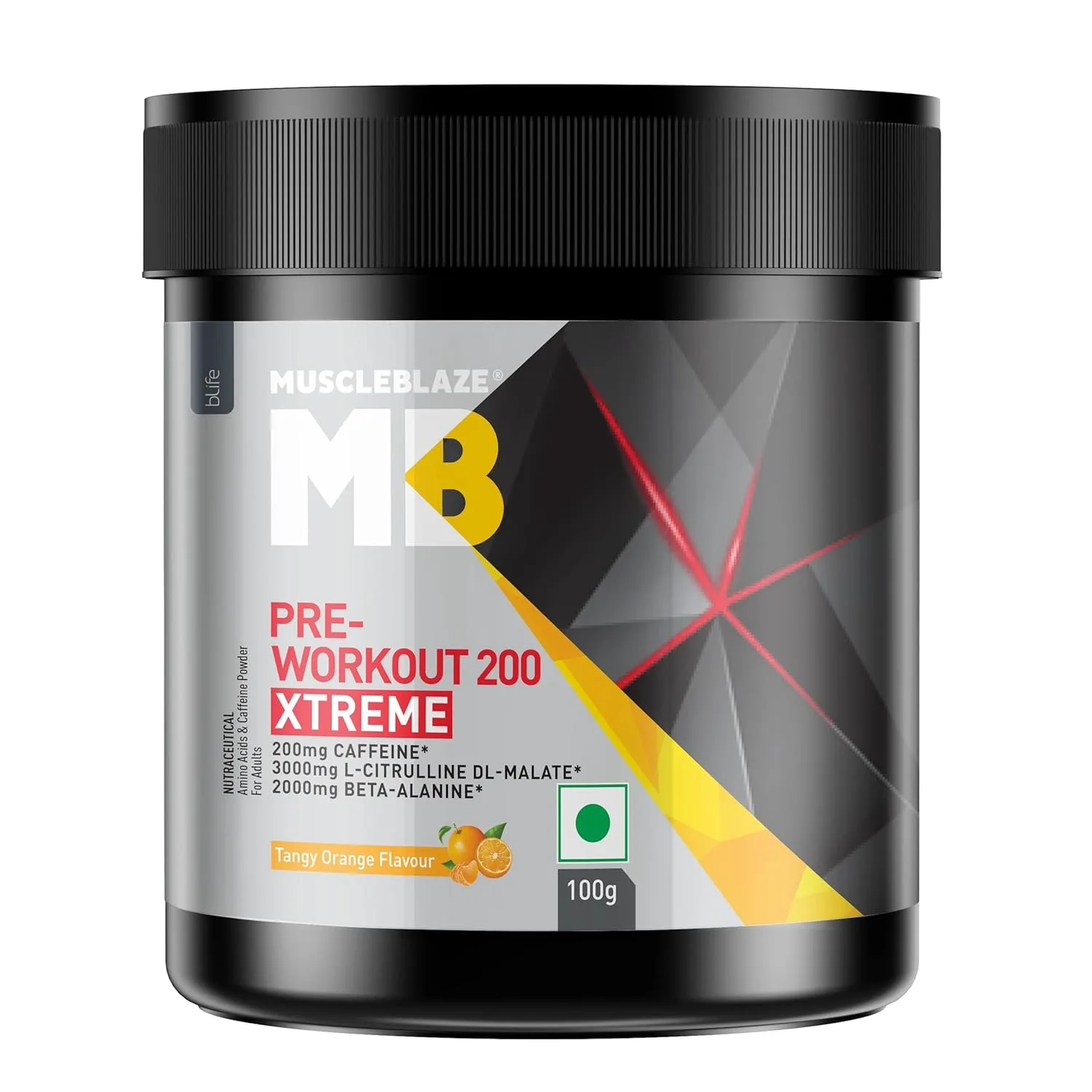MuscleBlaze PRE Workout 200 Xtreme 100g 15 Servings - Sports Nutrition Supplement