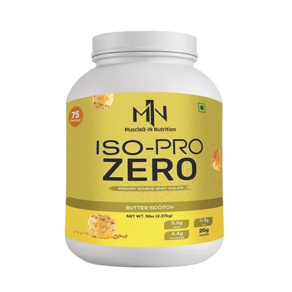 MuscleD-IN Nutrition ISO-PRO ZERO Butter Scotch whey isolate, 5lbs tub, 25g protein, 75 servings