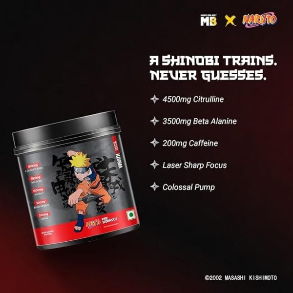 MuscleBlaze X Naruto Pre Workout WrathX Powder (Rage Orange, 540g) | With L-Citrulline DL-Malate, NitroBlaze & Beta Alanine