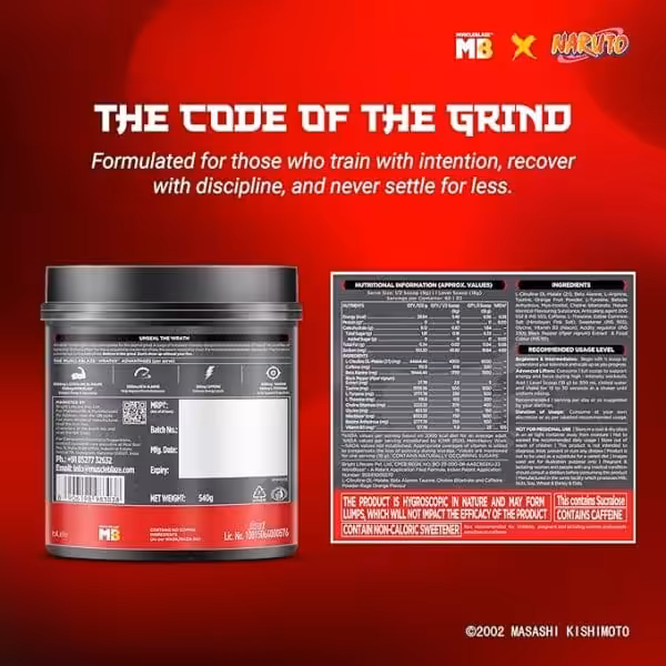 MuscleBlaze X Naruto Pre Workout WrathX Powder (Rage Orange, 540g) | With L-Citrulline DL-Malate, NitroBlaze & Beta Alanine - product image