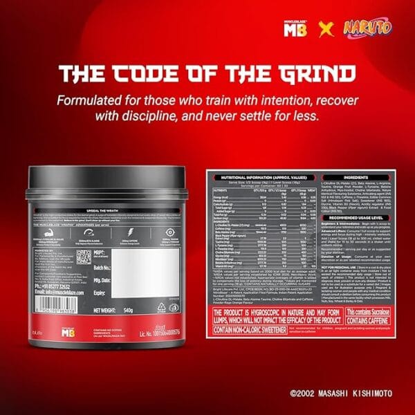 MuscleBlaze X Naruto Pre Workout WrathX Powder (Rage Orange, 540g) | With L-Citrulline DL-Malate, NitroBlaze & Beta Alanine