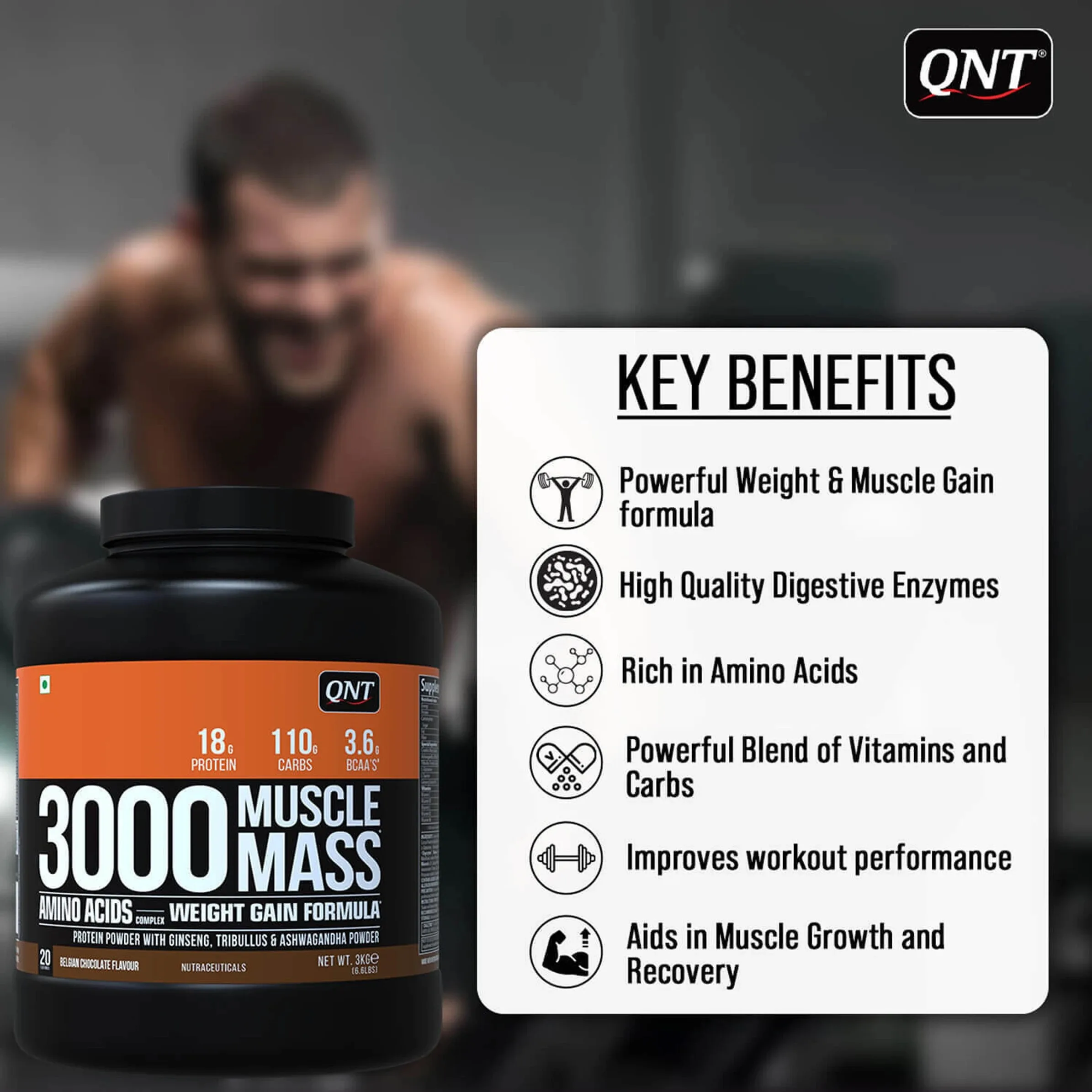 QNT 3000 Muscle Mass Weight Gainer - Image 4