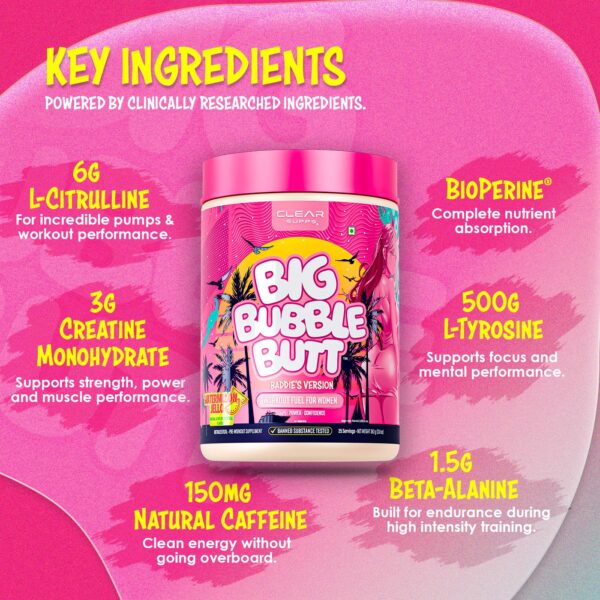 Big Bubble Butt – Baddie | Women’s Pre-Workout for Booty Pump, Energy & Focus | Zero Sugar, No Crash - Image 5