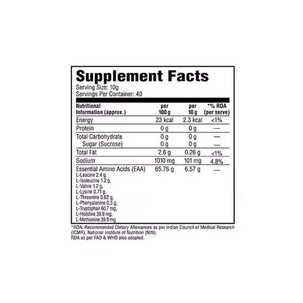 image of nutrition facts of labrada eaa power supplement