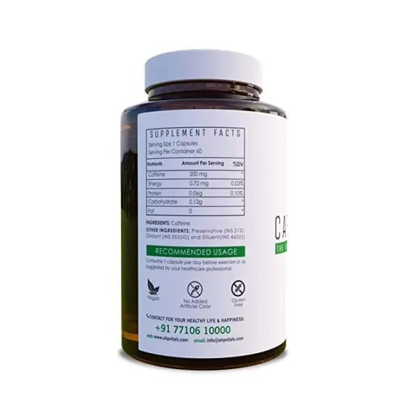 image of nutrition facts of ahp vitals caffeine supplement