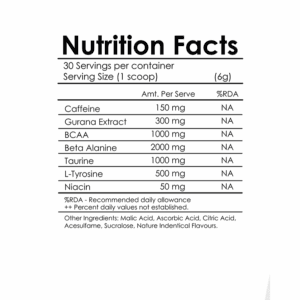 image of nutrition facts of muscle asylum pre workout