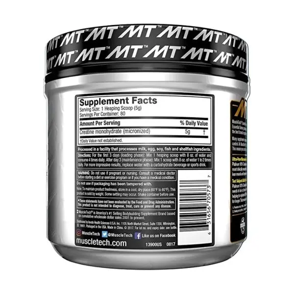 image of nutrition facts of muscletech creatine supplement
