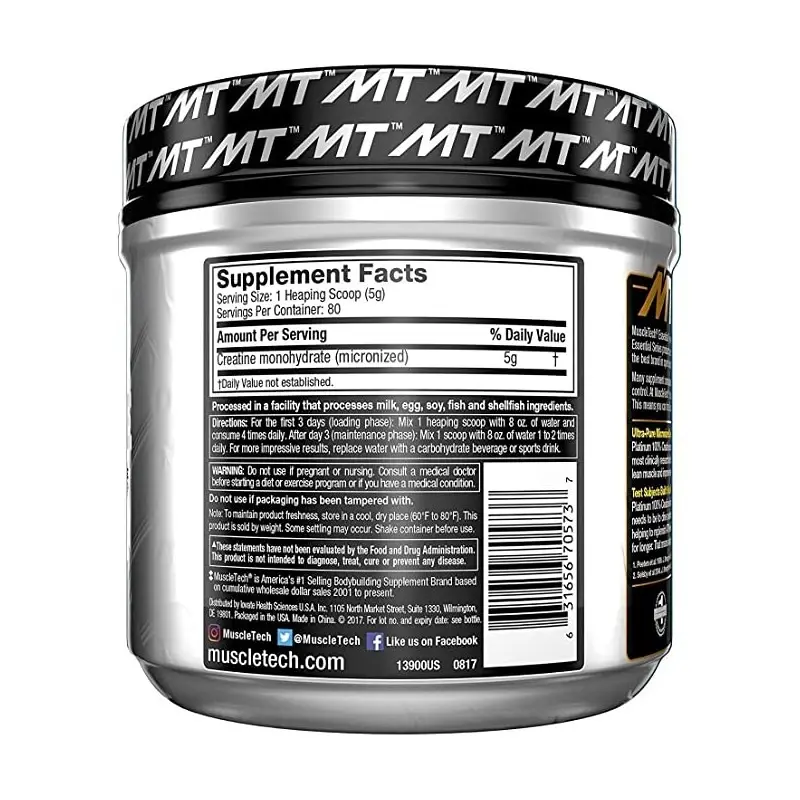 image of nutrition facts of muscletech creatine supplement