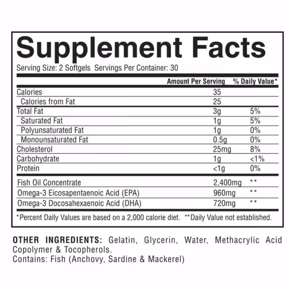 image of nutrition facts of gaspari nutrition omega-3 60 softgels