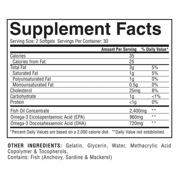 image of nutrition facts of gaspari nutrition omega-3 60 softgels