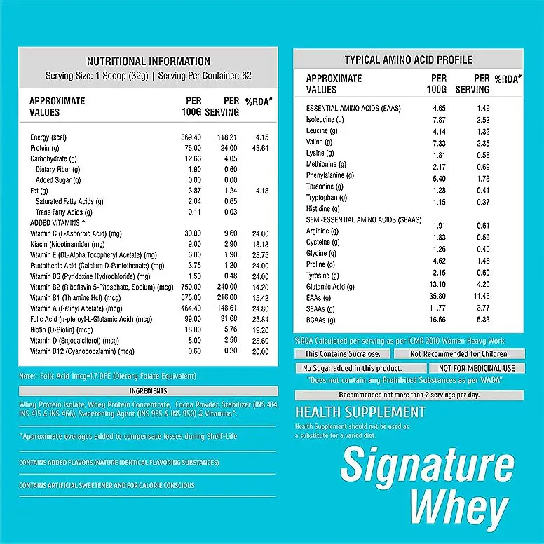 image of nutrition facts of HealthFarm Signature Whey 2kg