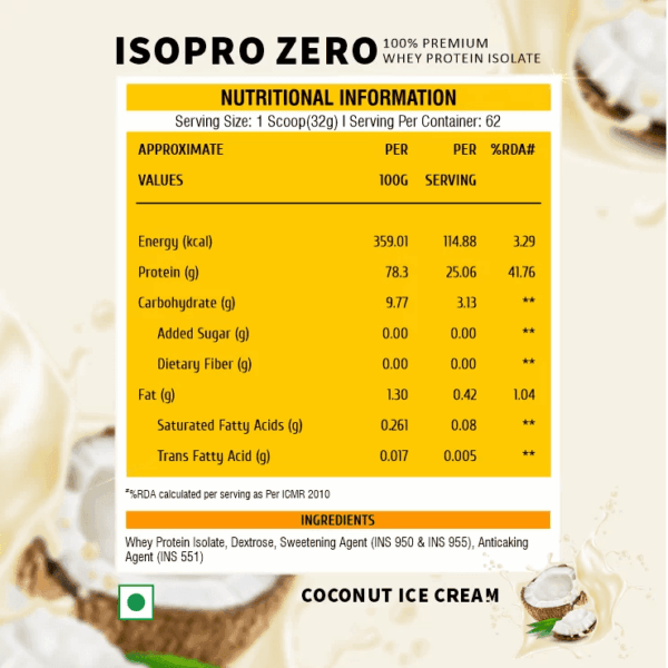 image of nutrition facts of healthfarm iso pro zero 2kg