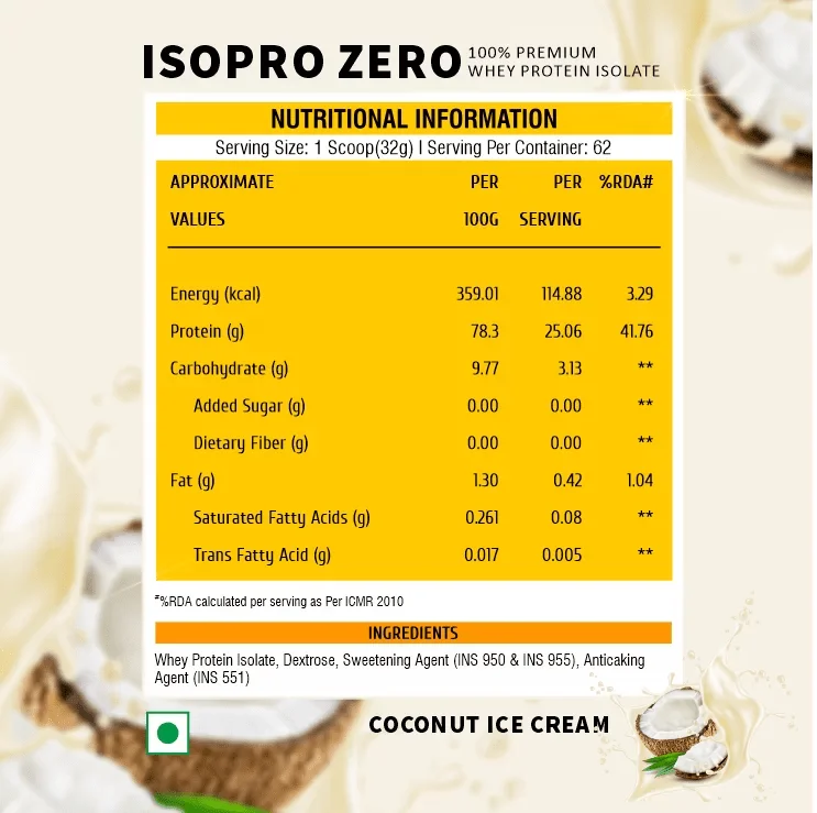 image of nutrition facts of healthfarm iso pro zero 2kg