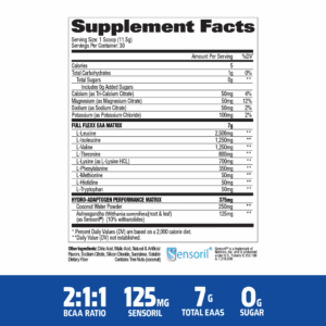 image of nutrition facts of gat flex eaa supplement