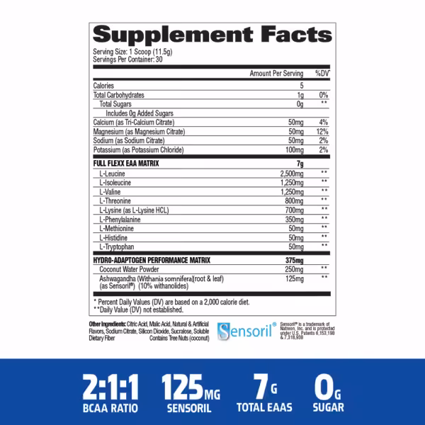 image of nutrition facts of gat flex eaa supplement