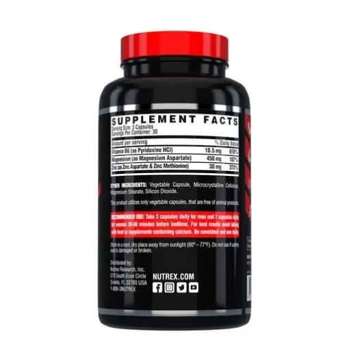 image of nutrition facts of nutrex research zma muscles strength