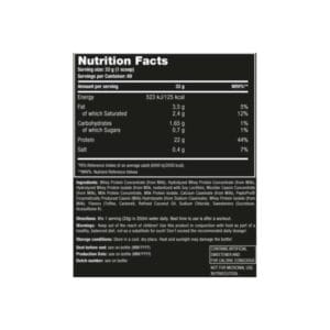 image of nutrition facts of one science nutrition super 9 supplement