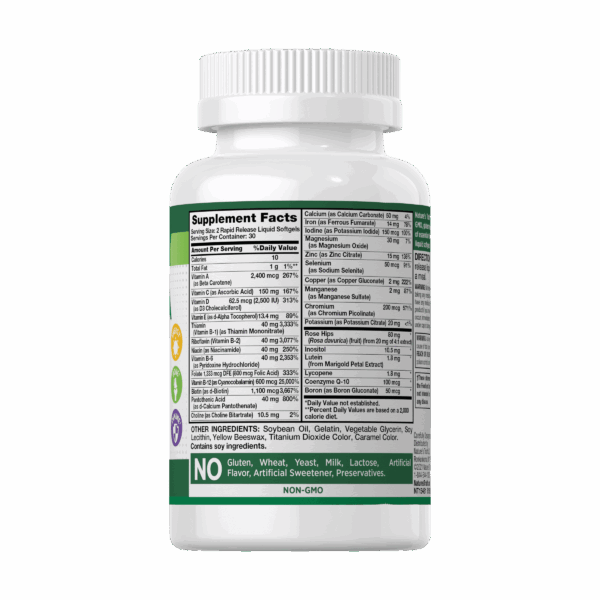 image of nutrition facts of nature's truth multi-vita softgels supplement