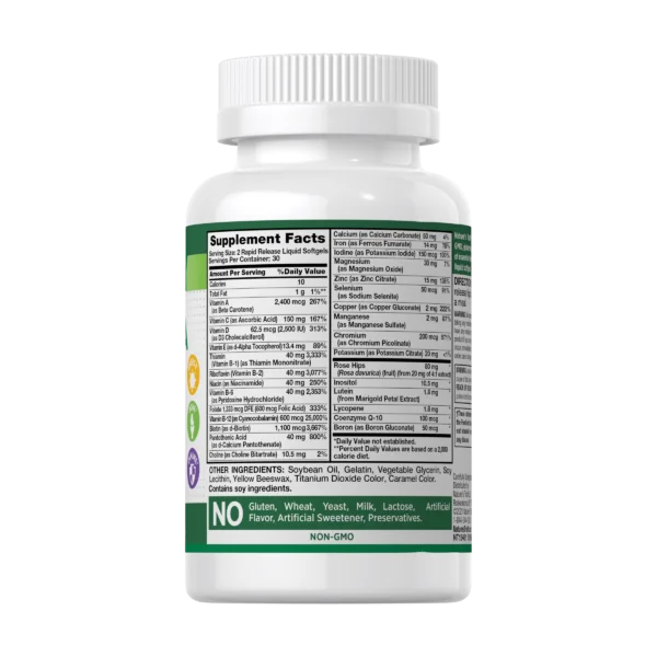 image of nutrition facts of nature's truth multi-vita softgels supplement