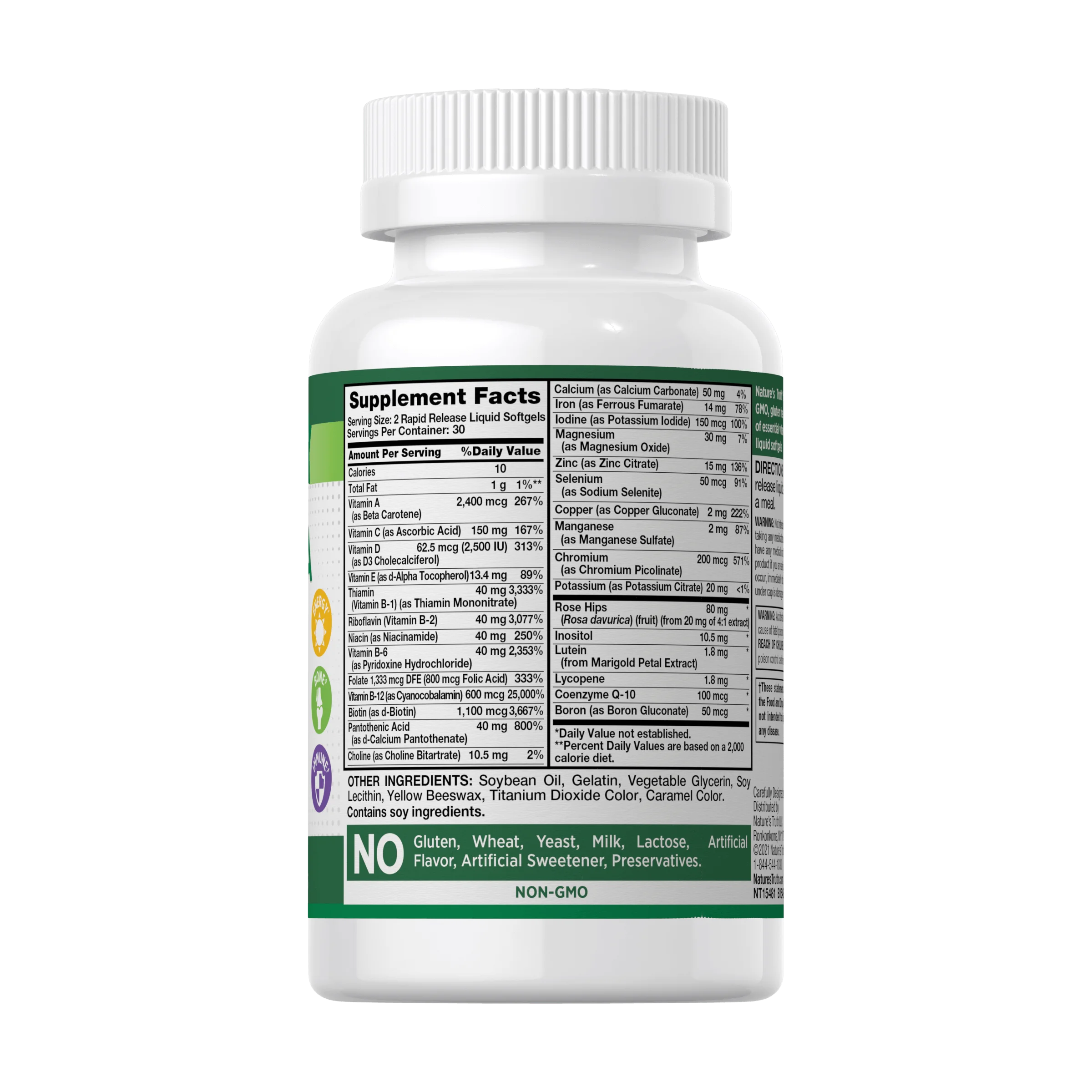 image of nutrition facts of nature's truth multi-vita softgels supplement