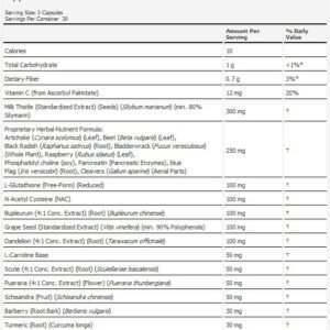 image of nutrition facts of now foods liver refresh supplement