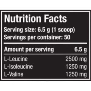 image of nutrition facts of one science nutrition bcaa 50 servings