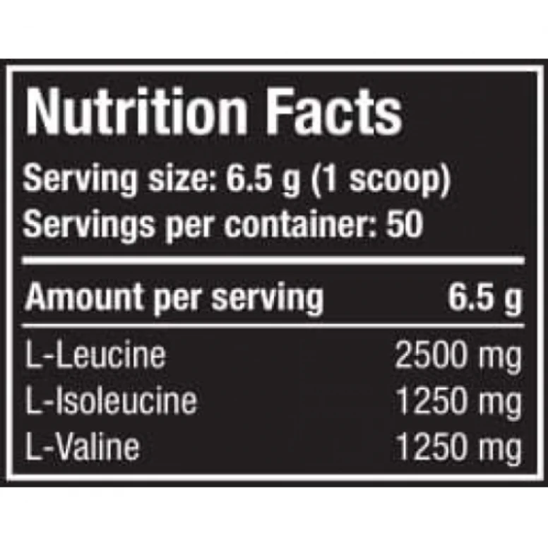image of nutrition facts of one science nutrition bcaa 50 servings