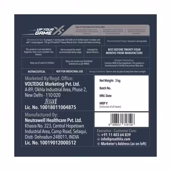 image of proathlix heavy muscle gain whey protein 3 kg