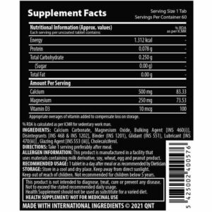 image of nutrition facts of qnt calcium mag