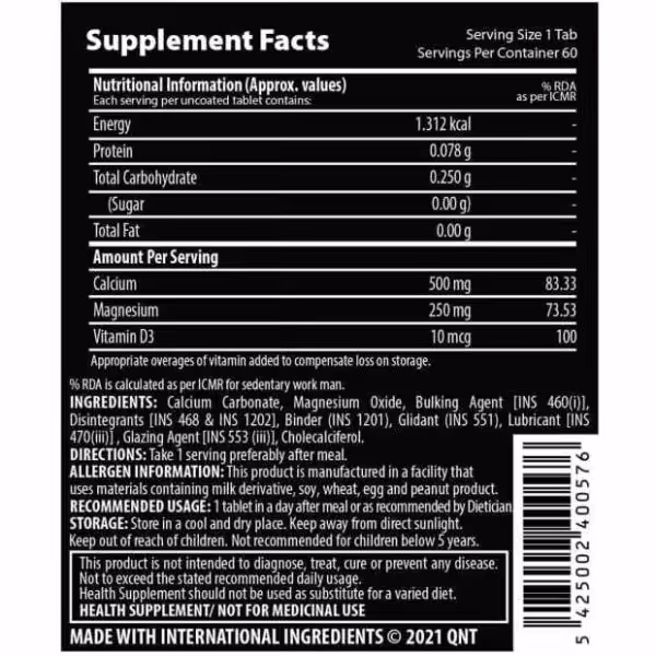 image of nutrition facts of qnt calcium mag