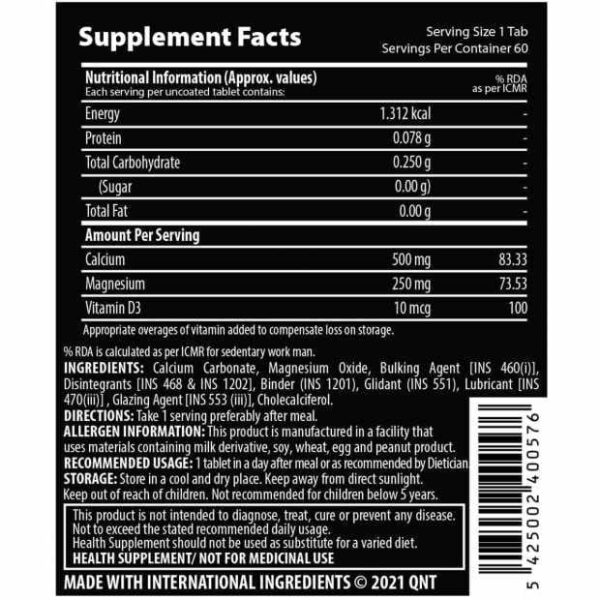 image of nutrition facts of qnt calcium mag
