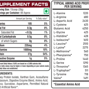 image of nutrition facts of immortal isorich whey isolate supplement
