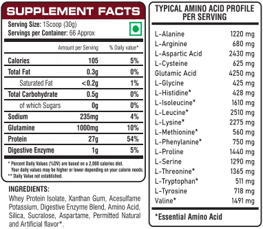 image of nutrition facts of immortal isorich whey isolate supplement
