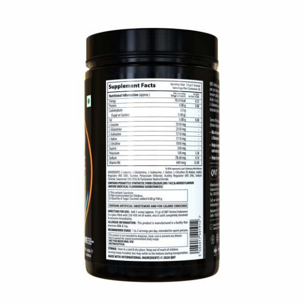 image of nutrition facts of qnt amino endurance supplement