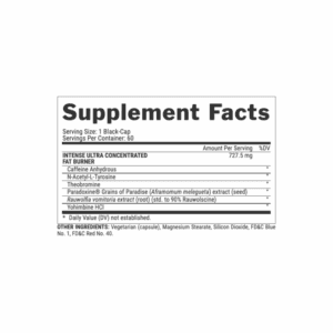 image of nutrition facts of Nutrex LIPO-6 Black UC Intense supplement