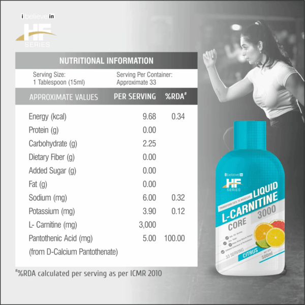 image of nutrition facts of healthfarm l carnitine supplement