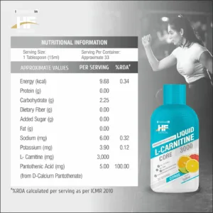 image of nutrition facts of healthfarm l carnitine supplement